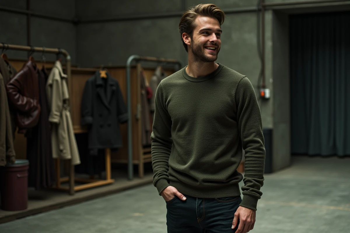 Acteur français en coulisses d'un théâtre parisien, portrait naturel et authentique dans les backstages