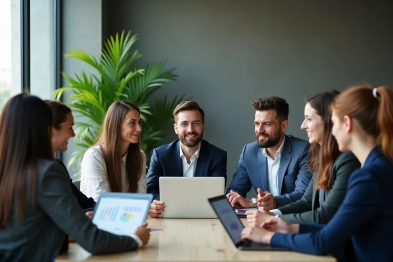 Groupe de professionnels en réunion dans un bureau moderne