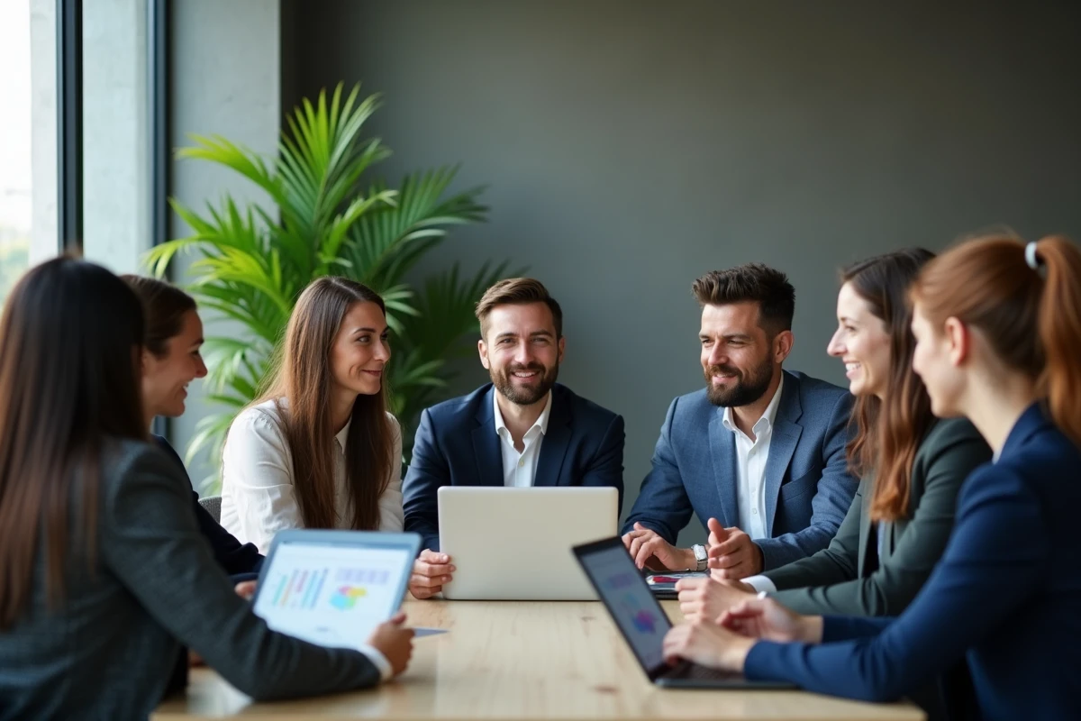 Groupe de professionnels en réunion dans un bureau moderne